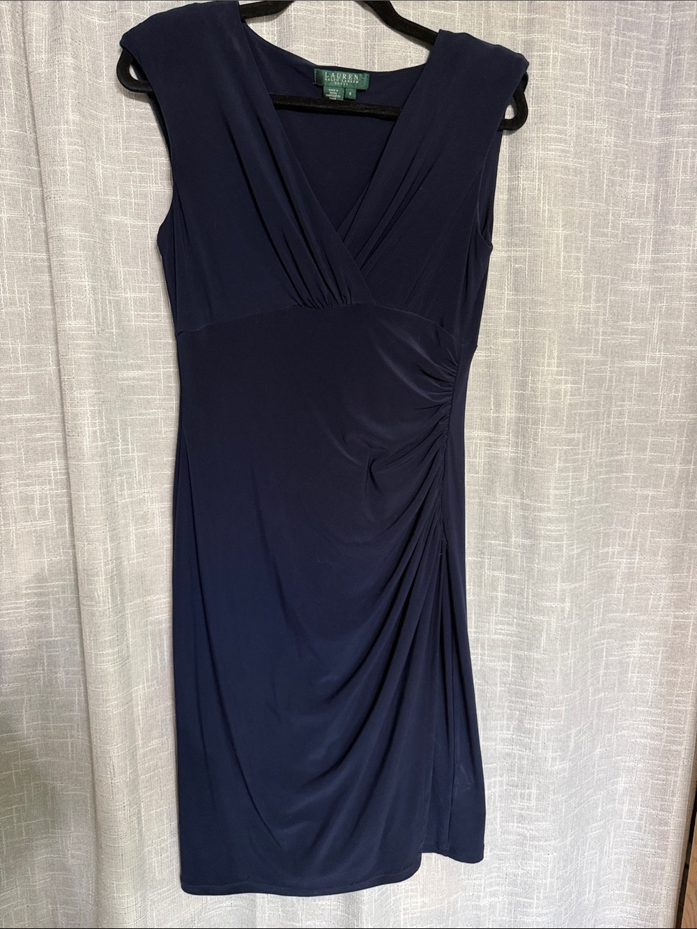 Lauren Ralph Lauren Midnight Blue Ruched V-Neck Midi Dress